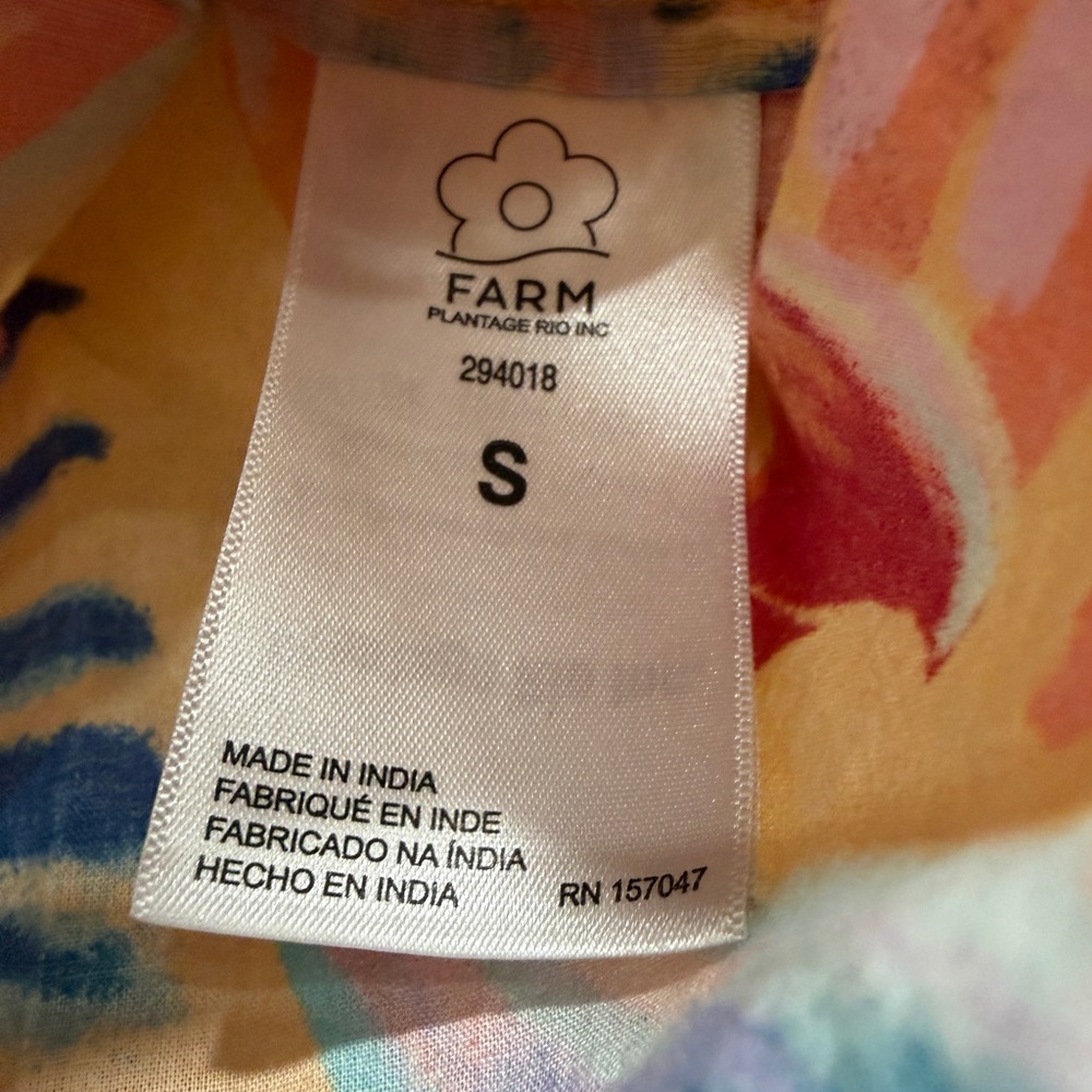 FARM Rio Size Small Neon Macaws Puff Sleeve Cropped Blouse - Picture 5 of 7